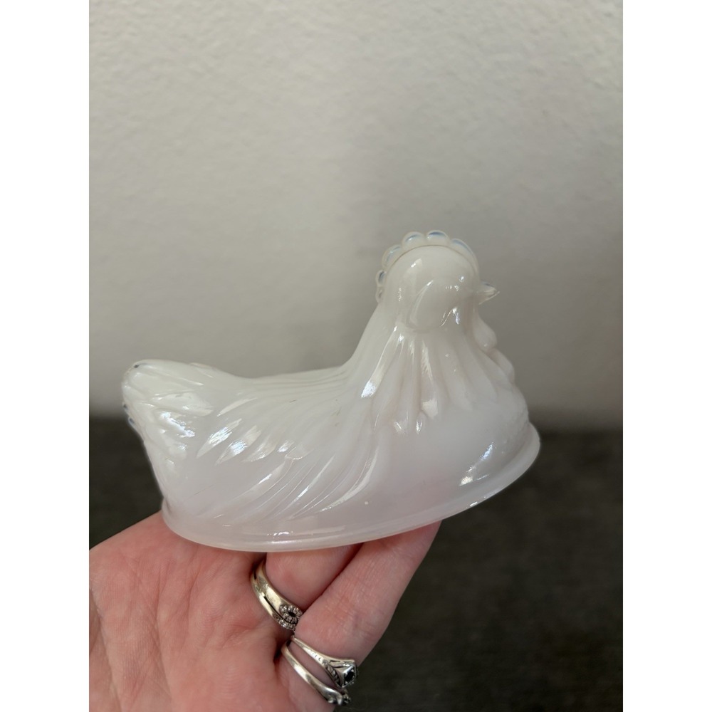 White Milk Glass Hen On Nest Replacement Lid ONLY